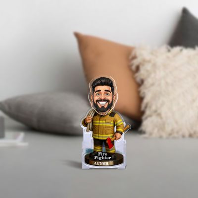 Personalized Firefighter Heo Bobblehead Caricature with Solar Powered Moving Head Creative Desk & Office Table Decor Unique Gift for Firemen
